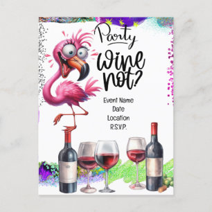 Flamingo Wine lover Birthday Party Announcement Postcard