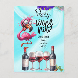 Flamingo Wine lover Birthday Party Postcard