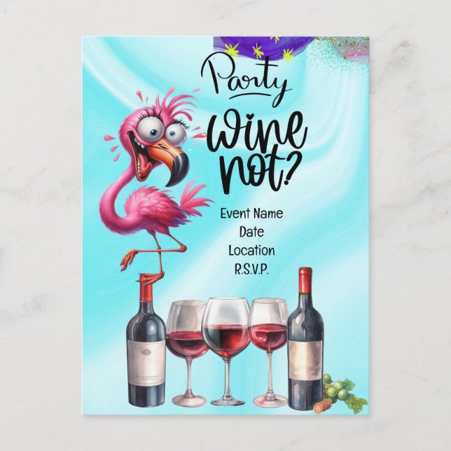 Flamingo Wine lover Birthday Party  Postcard (Front)