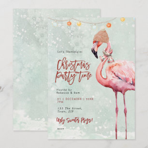 flamingo winter Christmas party invitation
