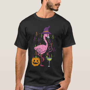 Flamingo Witch Happy Halloween Costume Bird Women T-Shirt