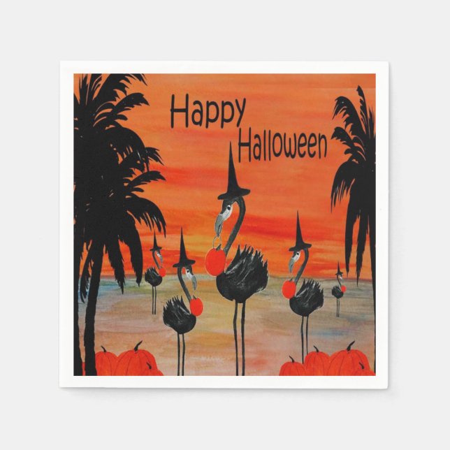 Flamingo witch in the sunset Halloween napkins (Front)