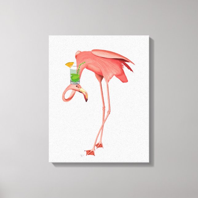 Flamingo with a Cocktail Canvas Print (Front)