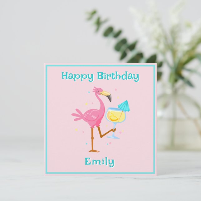 Flamingo with Cocktail Card (Standing Front)