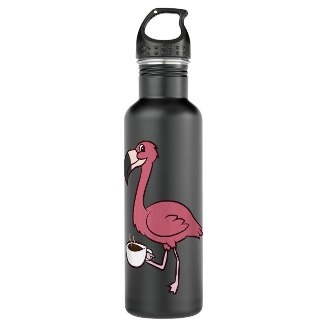 Flamingo With Coffee Funny Coffee Drinking Flaming 710 Ml Water Bottle (Front)