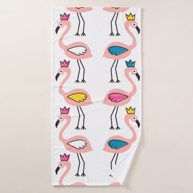 Flamingo with crown seamless pattern. bath towel (Bath Towel)