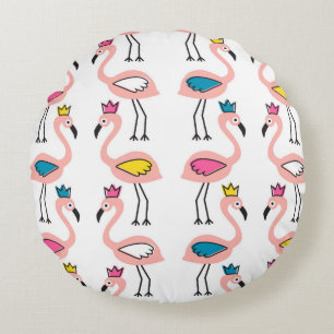 Flamingo with crown seamless pattern. round cushion