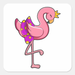 Flamingo with Crown & Skirt Square Sticker