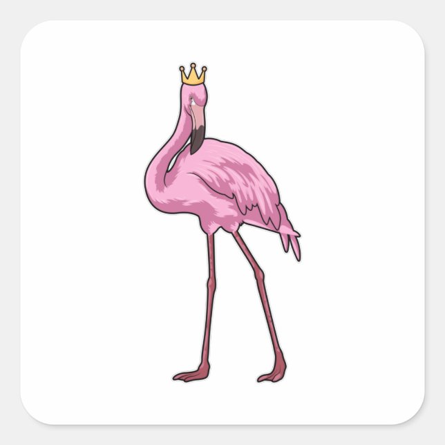 Flamingo with Crown Square Sticker (Front)