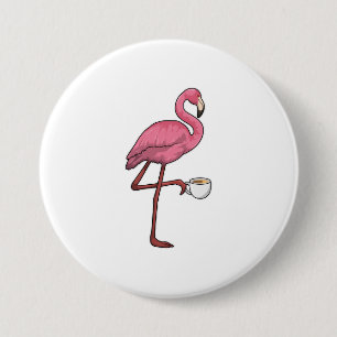 Flamingo with Cup of Coffee 7.5 Cm Round Badge