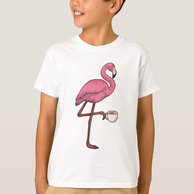 Flamingo with Cup of Coffee T-Shirt (Front)