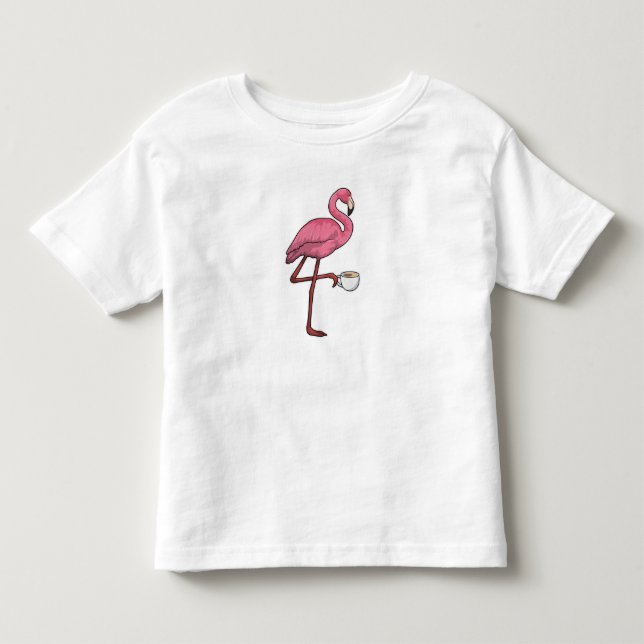 Flamingo with Cup of Coffee Toddler T-Shirt (Front)