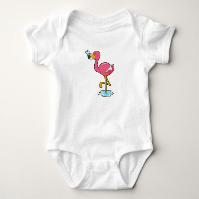 Flamingo with Fish Baby Bodysuit (Front)