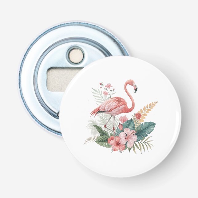 Flamingo With Flowers Bottle Opener (Front)