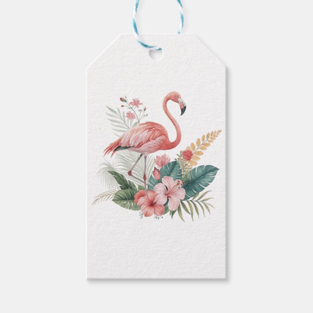 Flamingo With Flowers Gift Tags (Front)