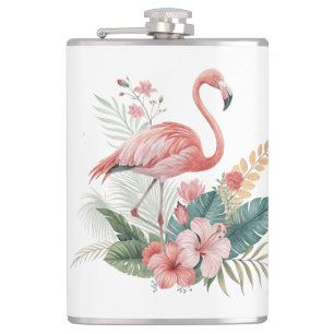 Flamingo With Flowers Hip Flask
