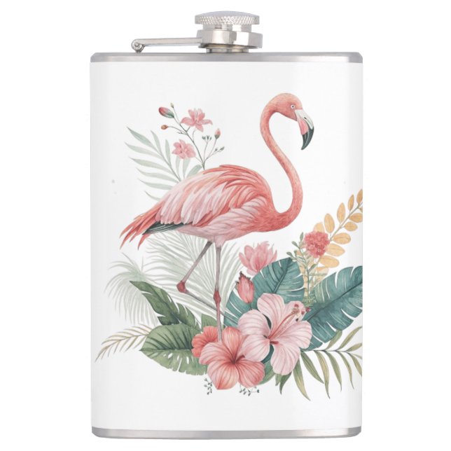 Flamingo With Flowers Hip Flask (Front)