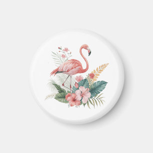 Flamingo With Flowers Magnet