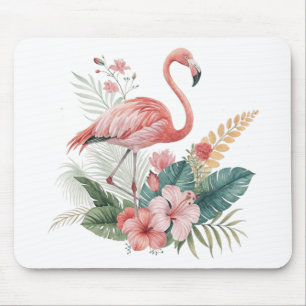 Flamingo With Flowers Mouse Mat