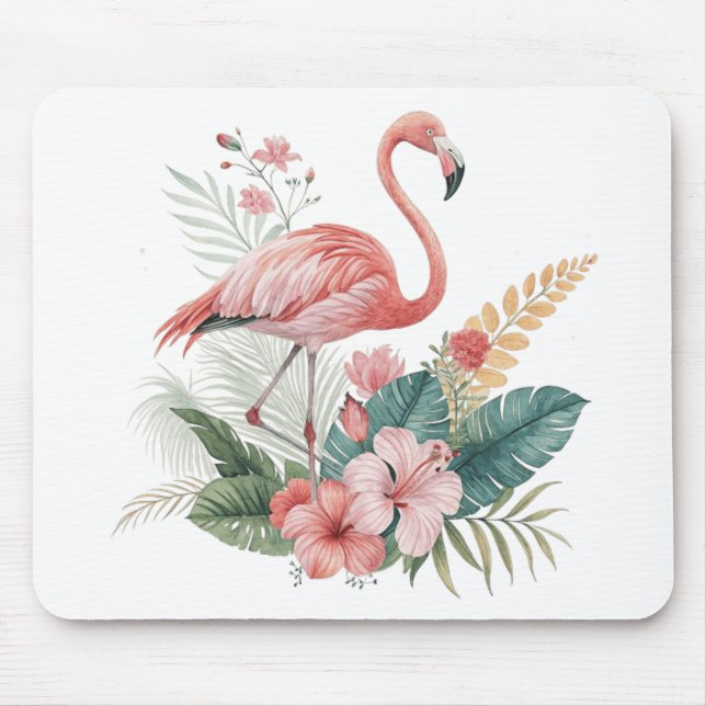 Flamingo With Flowers Mouse Mat (Front)