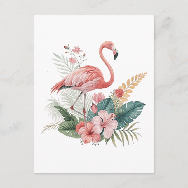 Flamingo With Flowers Postcard (Front)