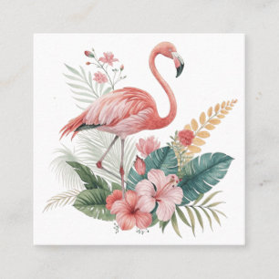 Flamingo With Flowers Square Business Card