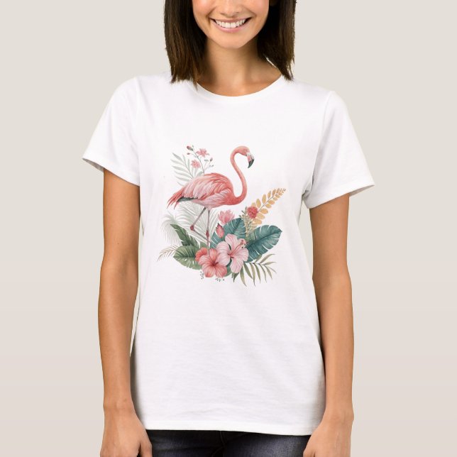 Flamingo With Flowers T-Shirt (Front)