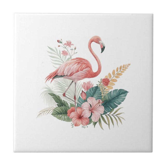 Flamingo With Flowers Tile (Front)