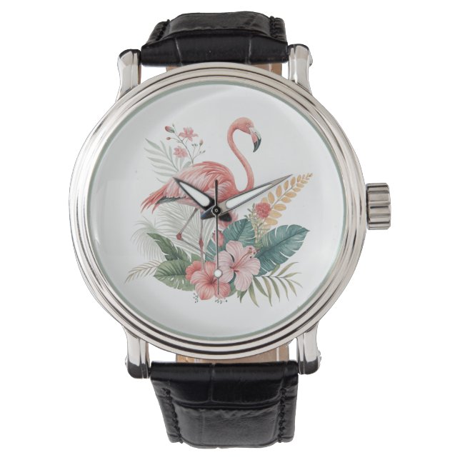 Flamingo With Flowers Watch (Front)