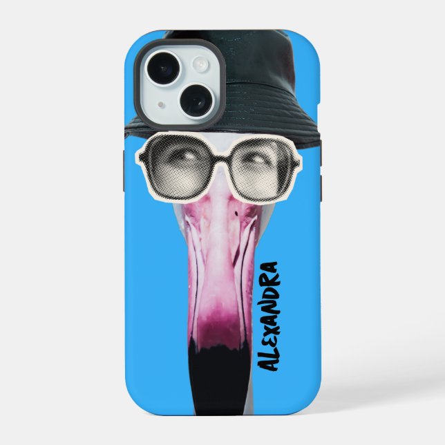 Flamingo with Funky Glasses, Unique Animal  iPhone 15 Case (Back)