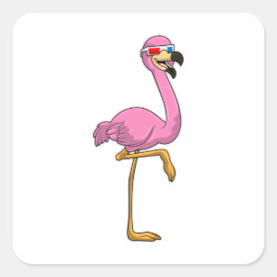 Flamingo with Glasses Square Sticker