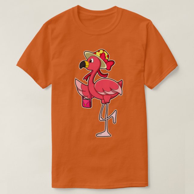 Flamingo with Handbag Hat T-Shirt (Design Front)