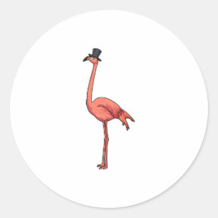 Flamingo with Hat Classic Round Sticker