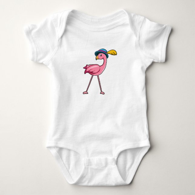 Flamingo with Hat & Feather Baby Bodysuit (Front)