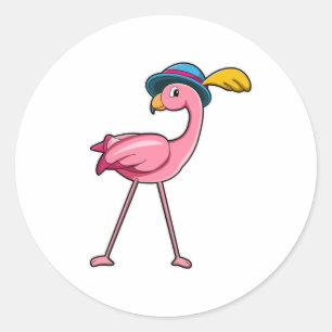 Flamingo with Hat & Feather Classic Round Sticker