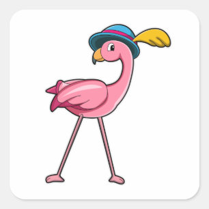 Flamingo with Hat & Feather Square Sticker