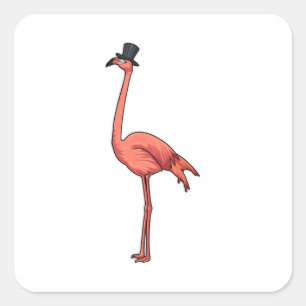 Flamingo with Hat Square Sticker