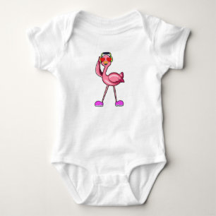 Flamingo with Headphone & Hearts Baby Bodysuit