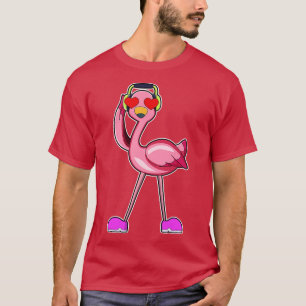 Flamingo with Headphone Hearts T-Shirt