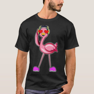 Flamingo with Headphone Hearts T-Shirt