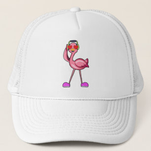 Flamingo with Headphone & Hearts Trucker Hat