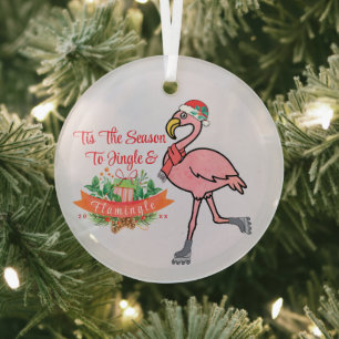Flamingo with Holiday Wreath Christmas Ornament