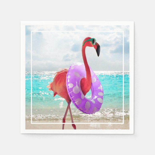 Flamingo With Inner Tube Napkin (Front)