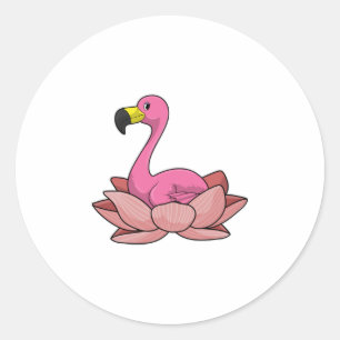 Flamingo with Lotus flower Classic Round Sticker