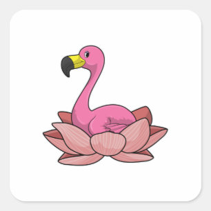 Flamingo with Lotus flower Square Sticker