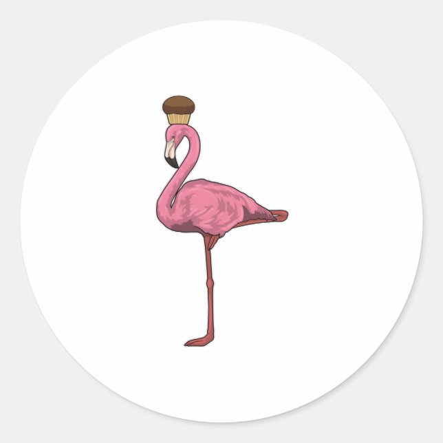 Flamingo with Muffin Classic Round Sticker (Front)