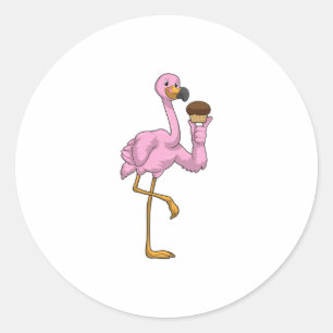 Flamingo with Muffin Classic Round Sticker