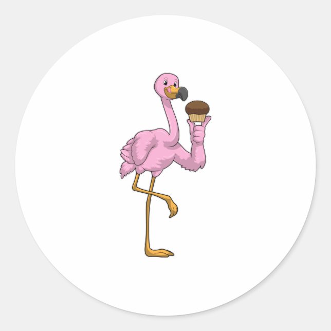 Flamingo with Muffin Classic Round Sticker (Front)