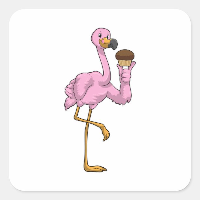 Flamingo with Muffin Square Sticker (Front)