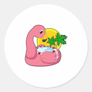 Flamingo with Pool Classic Round Sticker
